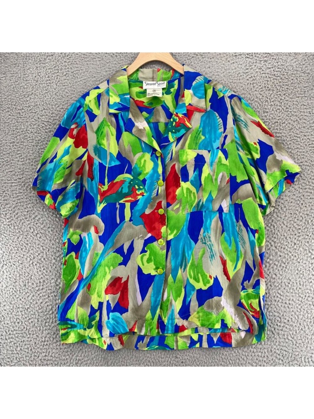 Stewart Sport By E Stewart Top Womens XS Green Multi Vintage 80s Silk Blouse